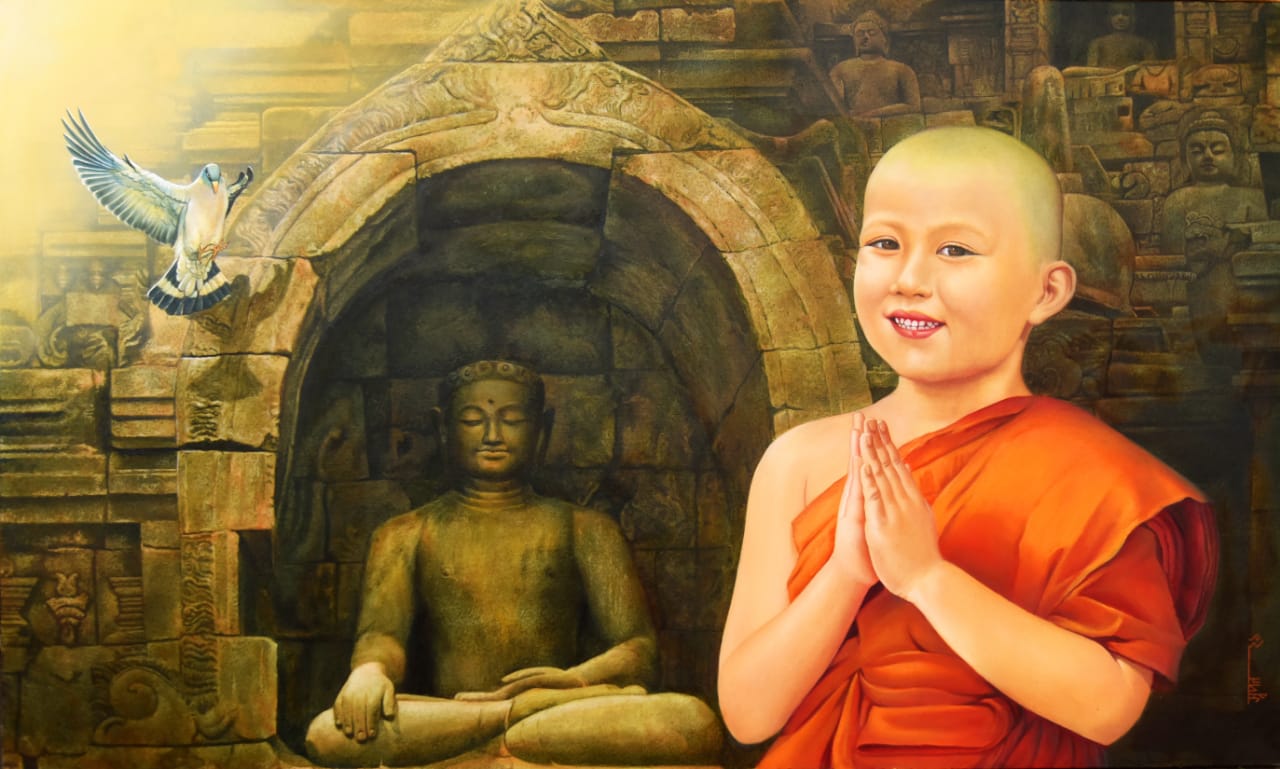 Buddha with Monk - Original Painting Image